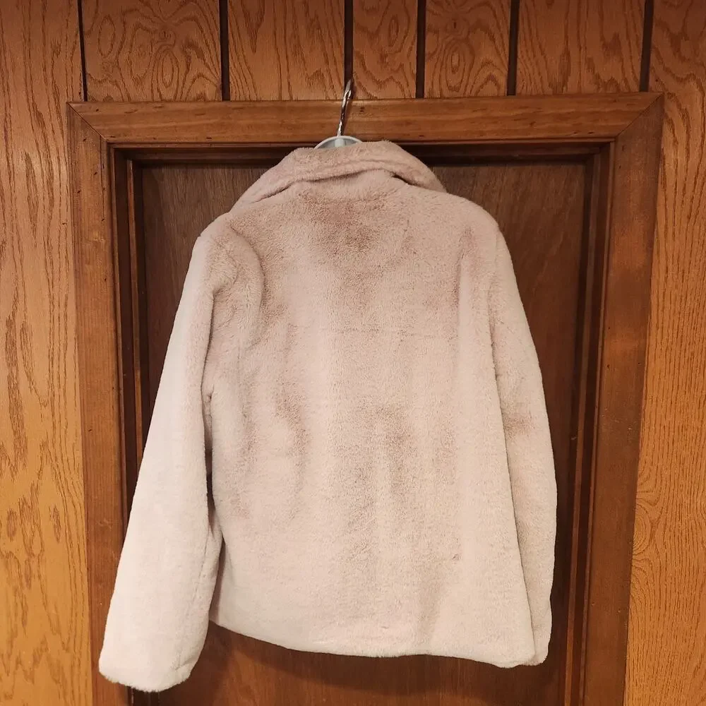Avec‎ Les Filles Short Faux-Fur Jacket Snap Close Color Blush Size S